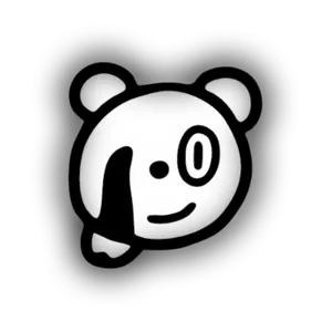 A cartoon drawing of a bear with one dangling eye